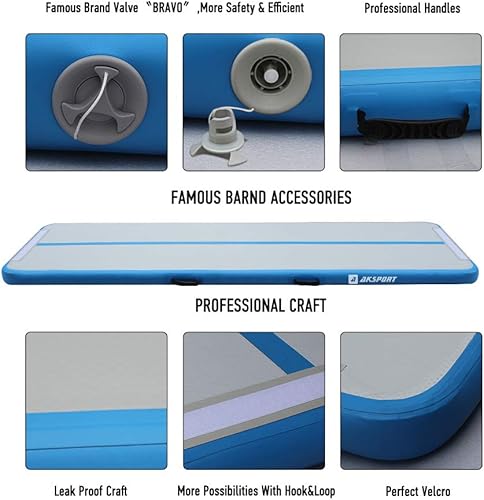 Miniatura 109 de AKSPORT - Colchoneta inflable para gimnasia, con bomba de aire, para el hogar, acrobacias, gimnasio, entrenamiento, animación, parkour, playa, Negro
