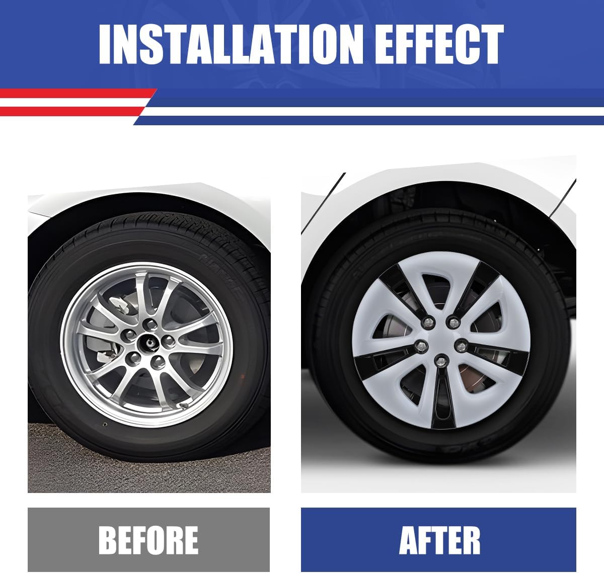 CPW 4Pcs 15inch Wheel Covers for Toyota Prius 2016-2022/Prius Prime 2017-2022/Corolla Hybrid 2020-2024, Snap-On Hubcaps Fit Alloy Wheels (White&Black)