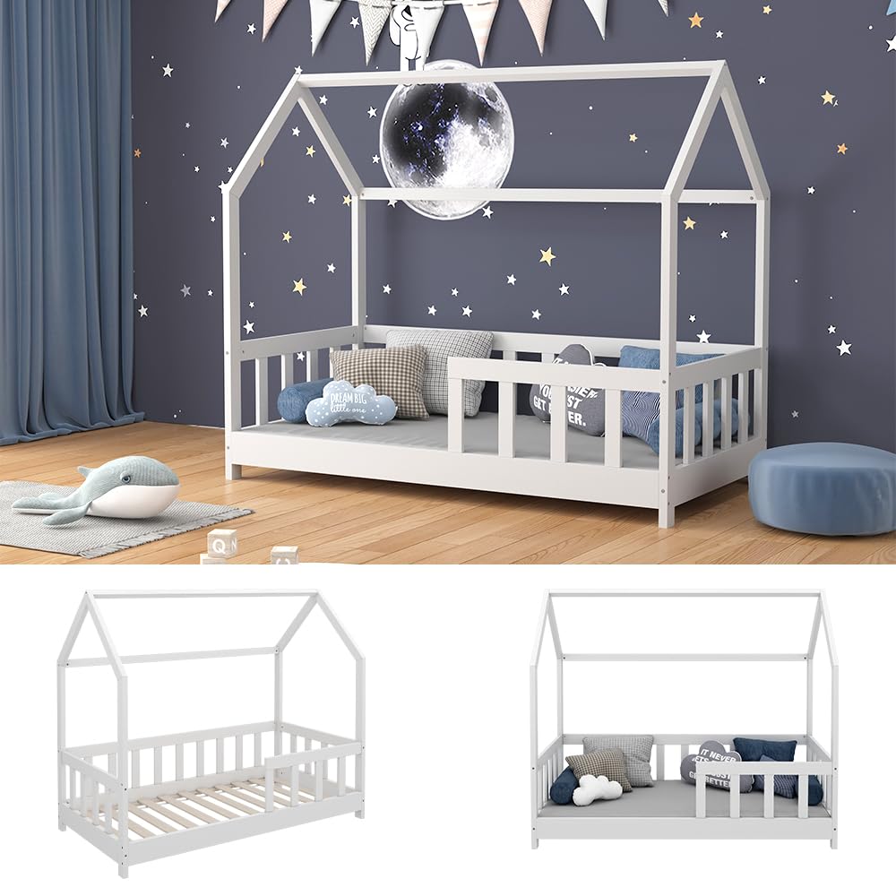 VitaliSpa Cama en Forma de casa Michelle, Blanco, 70x140 cm | con protección anticaída, apto para colchones de 70x140 cm, combinable con accesorios