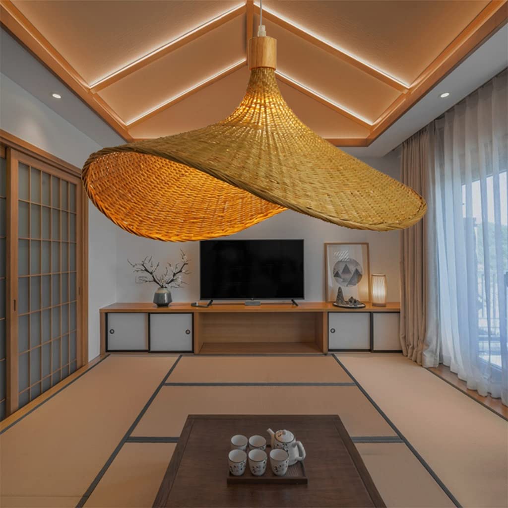 Pendant Light E27 Dining Room Chandelier Hanging Lamp Bamboo Hand Woven Natural Rattan Ceiling Lamp Creative Lamp Shade Restaurant Bedroom Kitchen Hallway Living Room Office Lighting,60cm