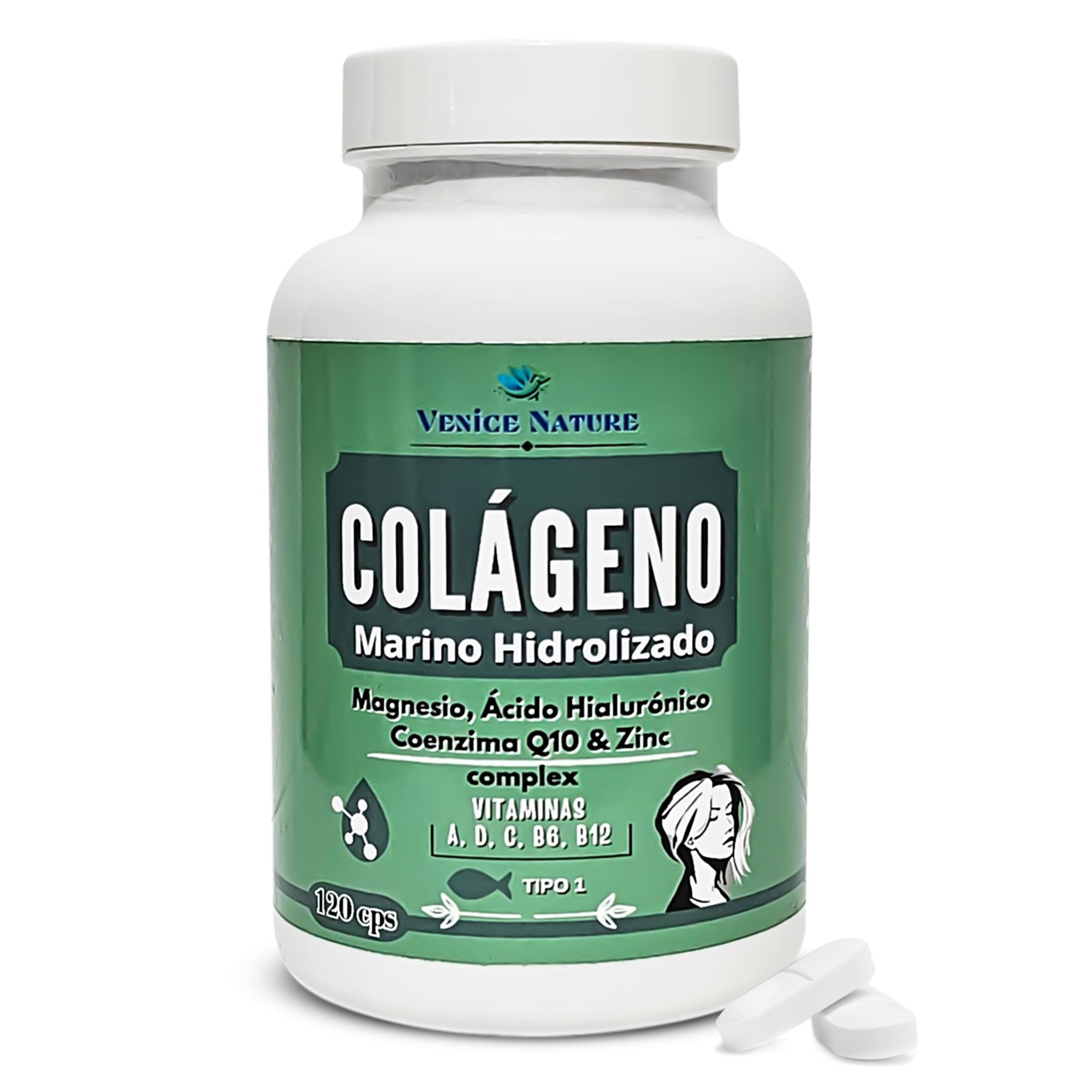 Colageno con Magnesio Acido Hialuronico | PEPTAN de Colágeno Marino Hidrolizado Puro 2000mg 120 Comprimidos para Articulaciones, Pelo y Piel