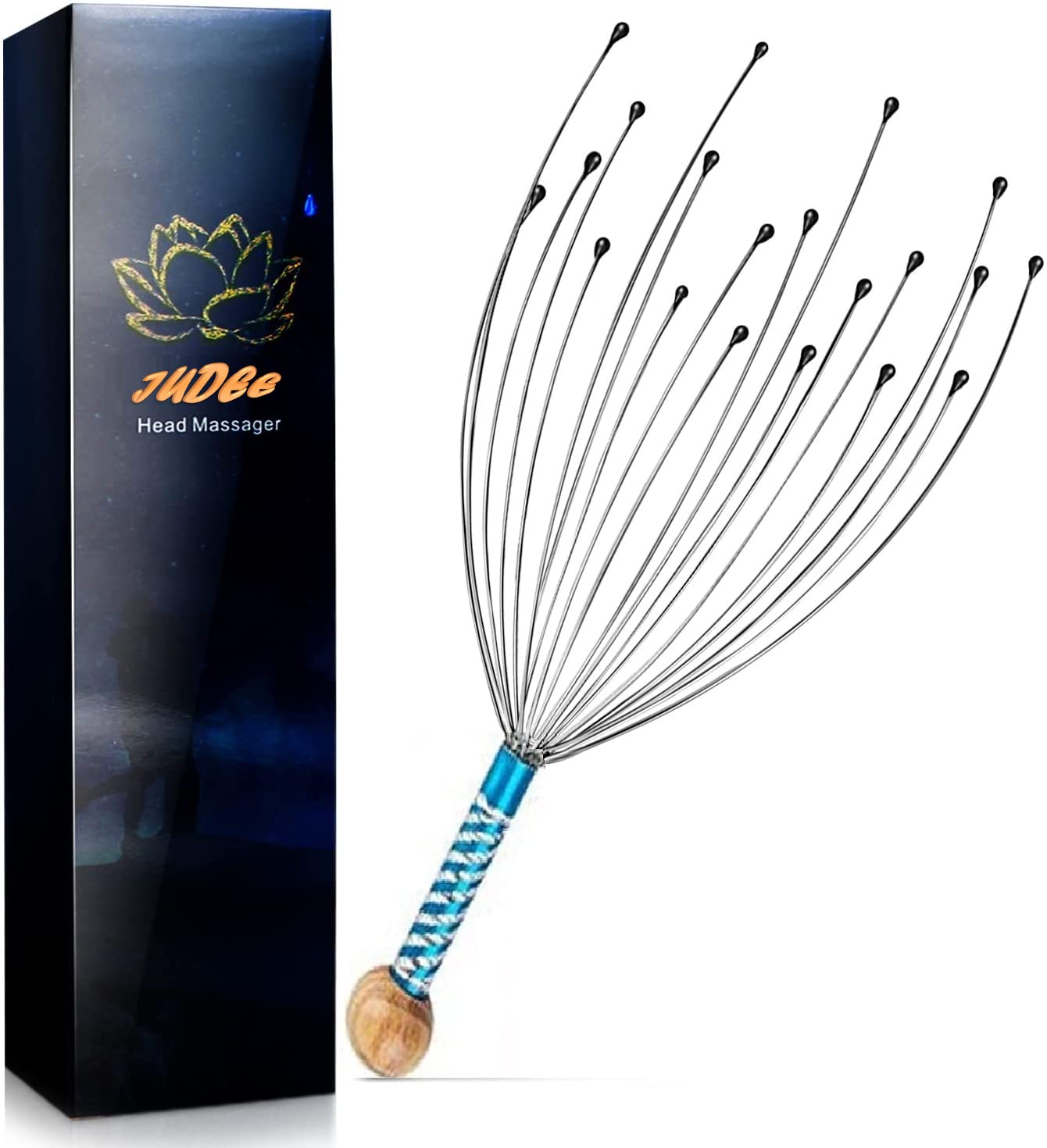 JUDEE Manual Head Massager Scalp Scratcher 12 Finger Body Relaxing Hair Massage Hand Massager Held Pain Relief And Growth Neck Octopus Pointer For Men, Women (Silver)