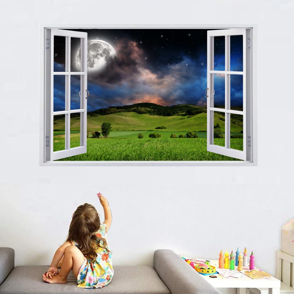 Sticker Mural 3D Lune Stickers Muraux Smashed Art Imperméable Tatouage Mural En Vinyle Pour Enfants Chambre Salon Salle De Jeux Bébé Pépinière Décor À La Maison 110x70cm