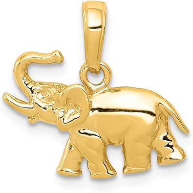 The Black Bow 14k Yellow Gold Polished Elephant with Tusks Pendant