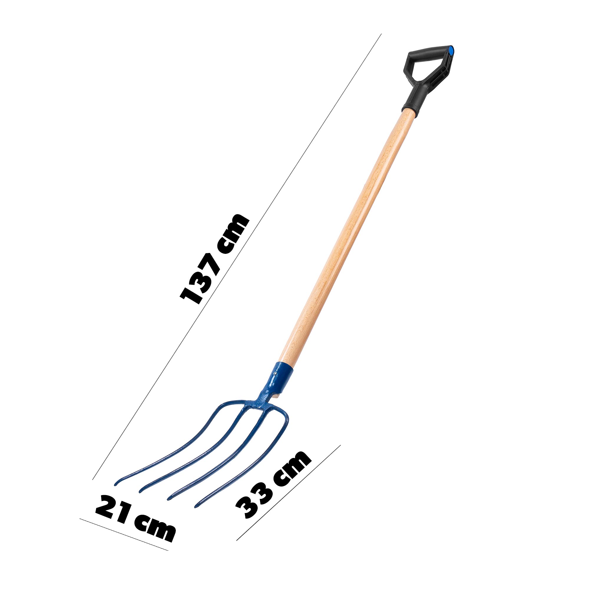 KADAX Fourche à Foin en Acier avec Manche en Bois, Fourche à Bêcher pour Lever et Déplacer la Paille, Le Compost et Le Fumier, Outil de Jardinage (4 Dents)