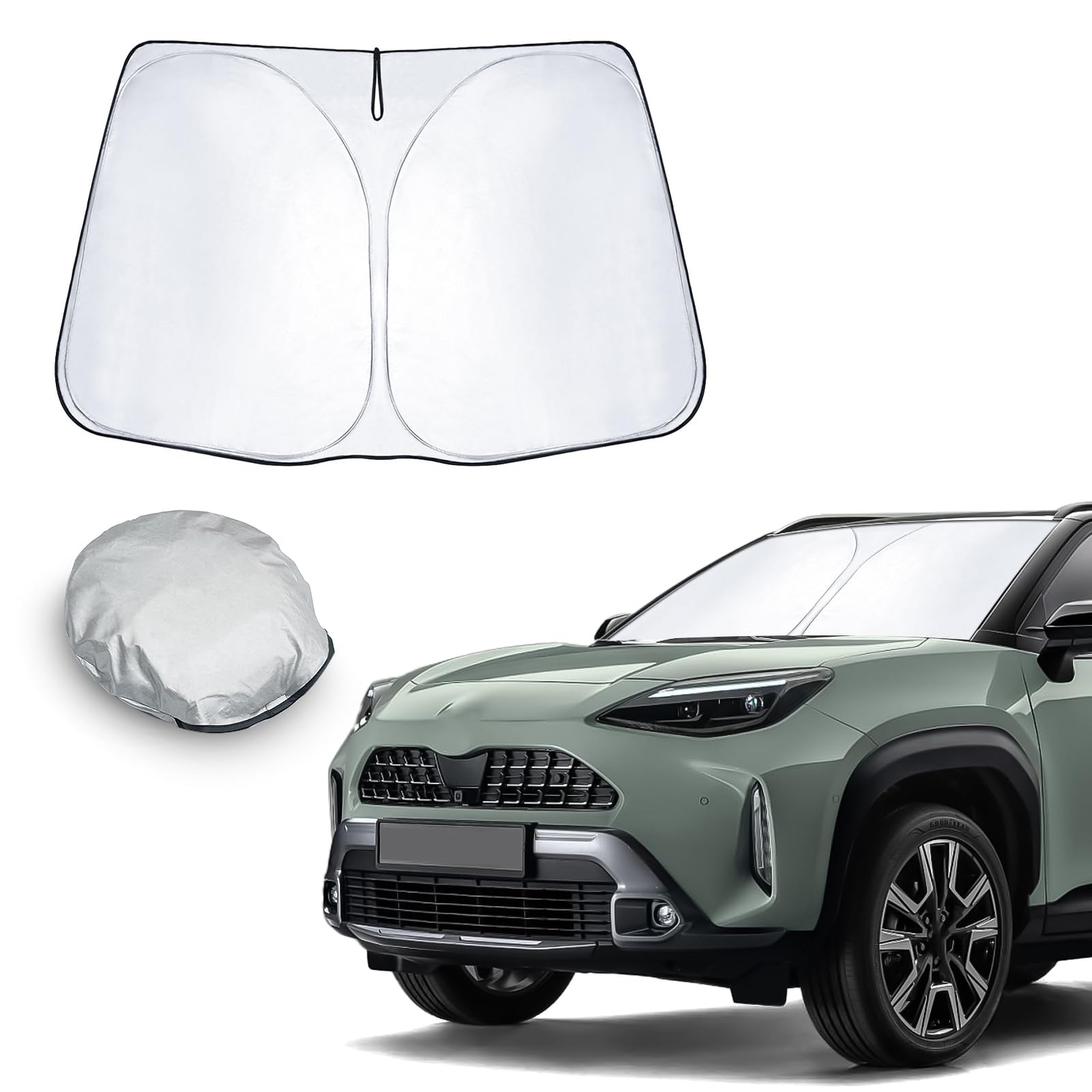 CDEFG Compatible con Toyota Yaris/Yaris Cross 2020-2023 2024 Parasol Coche Delantero, Parasol Coche Parabrisas Protector Anti UV Rayos Mejor Contral de Calor Multiuso Fresco-Parasol Accesorios