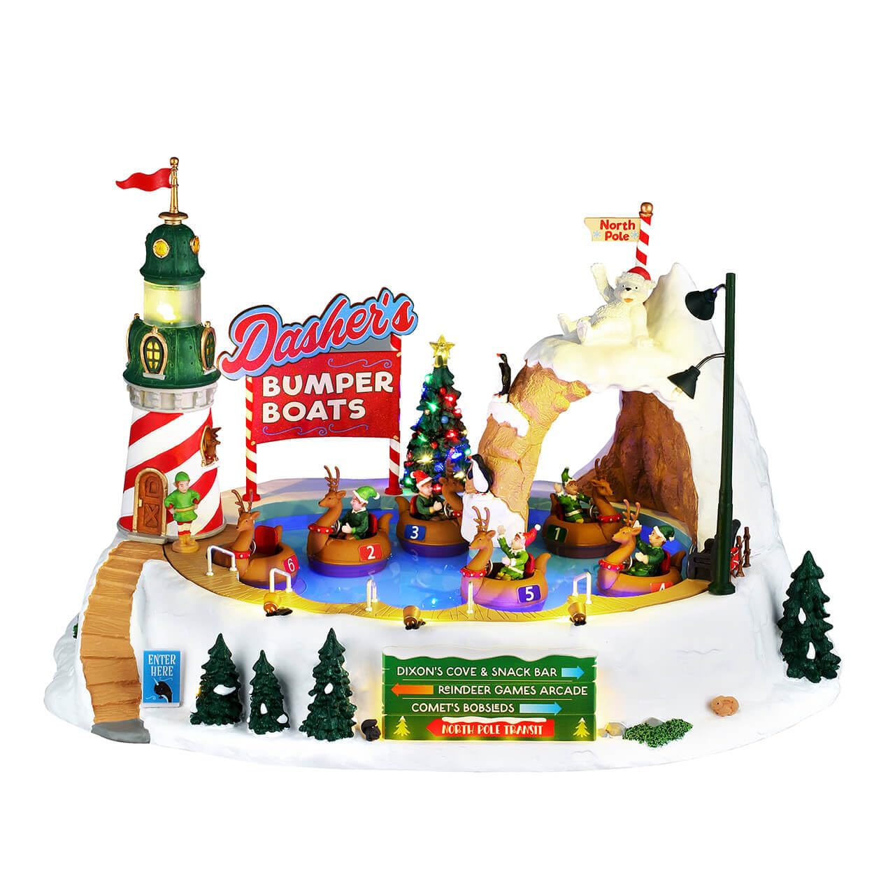 Lemax Multicolor Dasher's Bumper Boats, Sights And Sounds, #64638