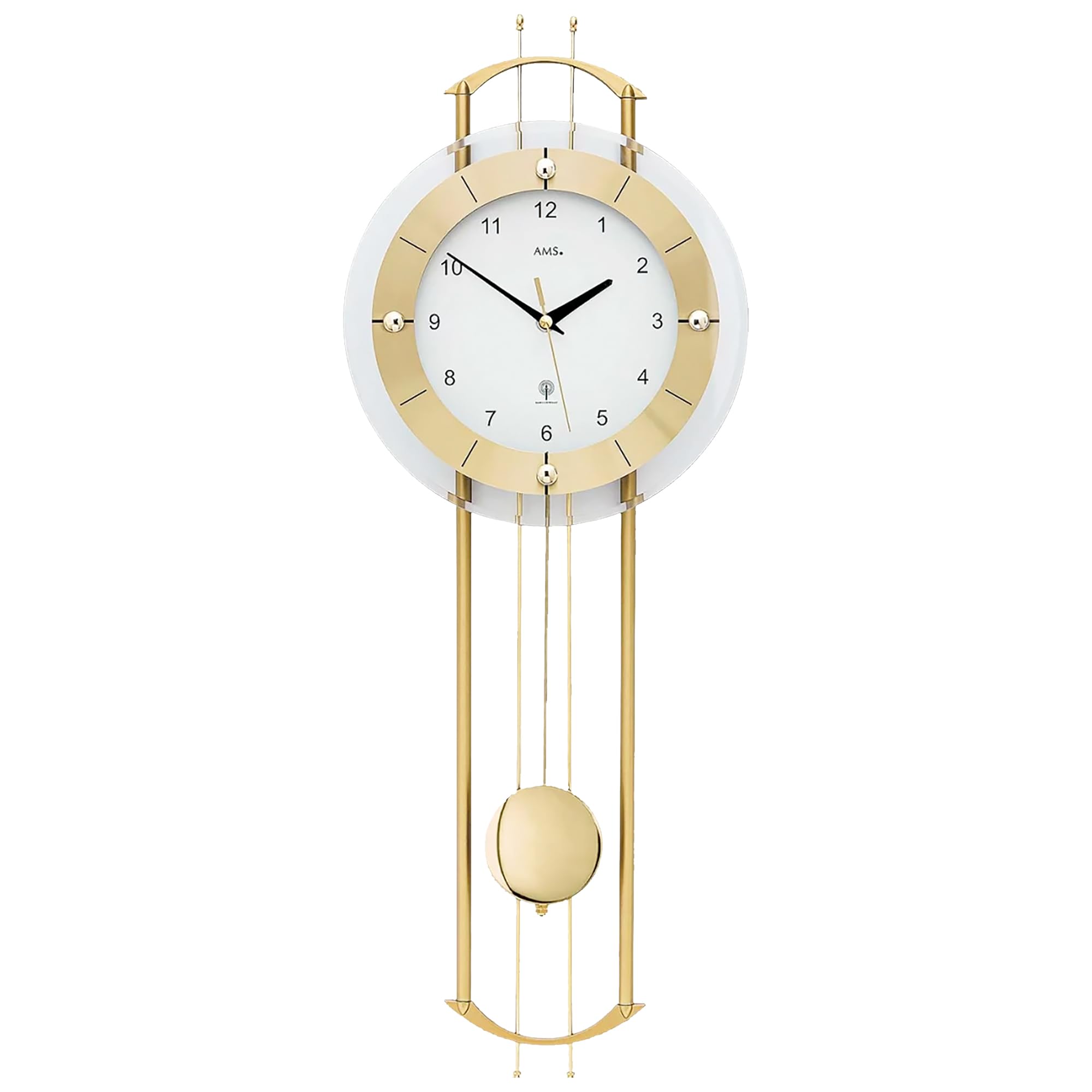 AMS 5257 Wanduhr - mit Funkpendelwerk, Elegante Funkpendeluhr, Uhr mit Pendel, Funkwanduhr mit arabischen Ziffern, Facettiertes Mineralglas, Pendeluhr für Wohnzimmer & Büro, Maße: 68 x 24 x 7 cm