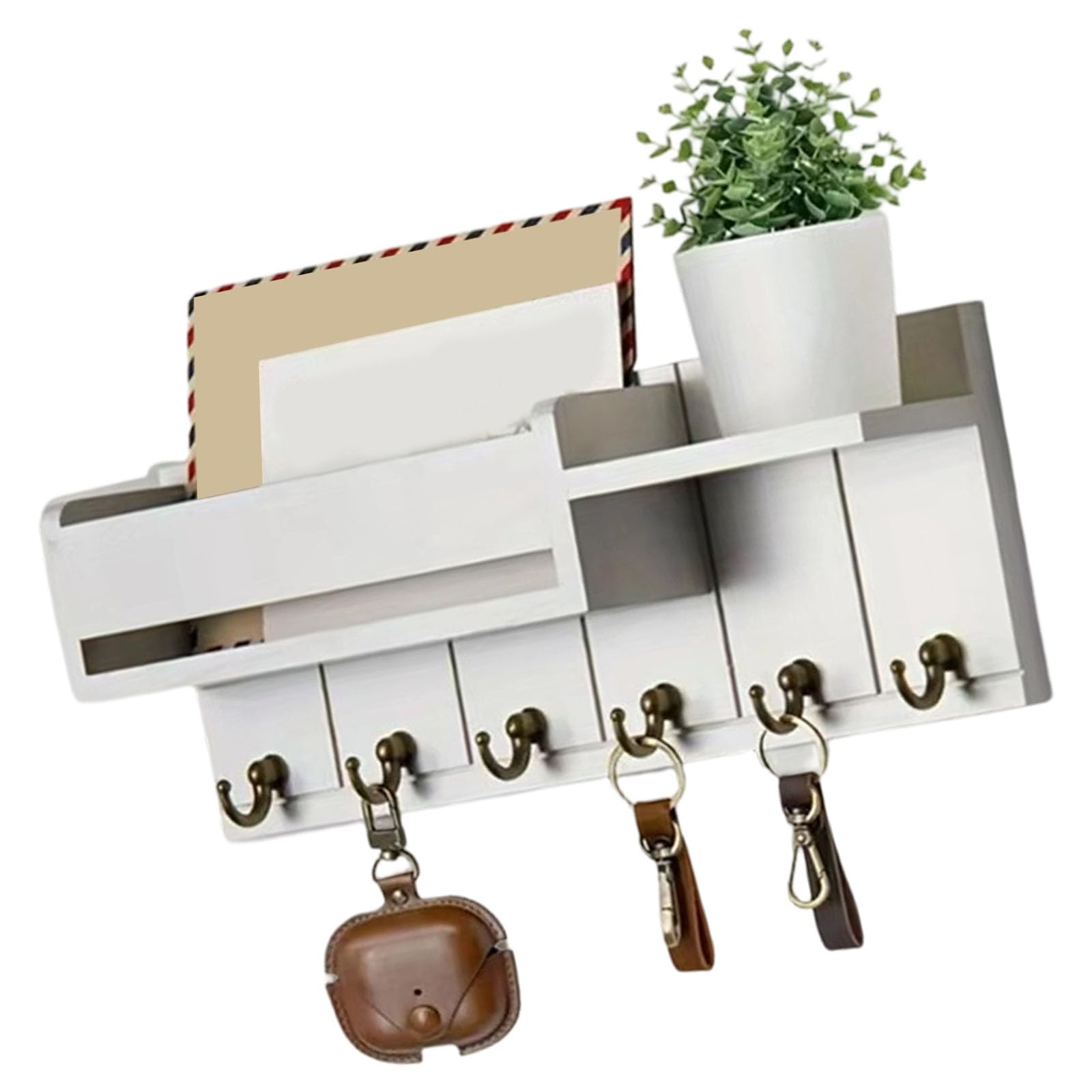 ZEPFJHE Natural Wood Wall Storage Solution Having Multiple Compartments and Hooks for Mail Keeping and Decor Space Saving Wall Rack