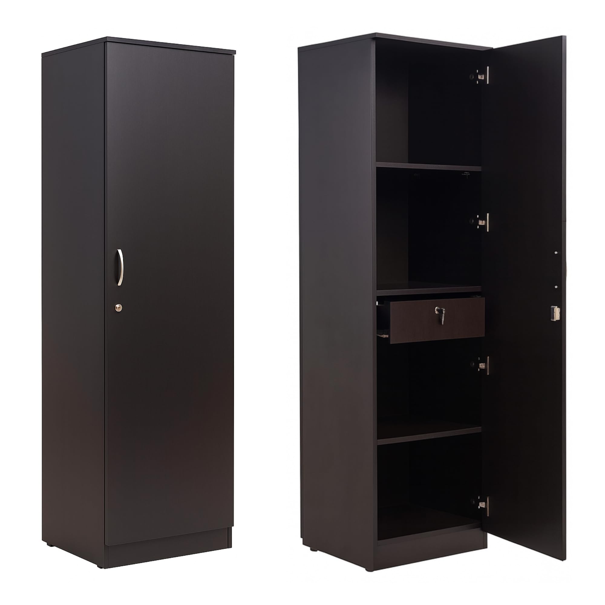 Single Door Wooden Cupboard for Home | Wenge Finish Engineered Wood Almirah with Lock & Handle | Storage Shelves & Drawer | Bedroom Wardrobe for Clothes | Size– 72x16 x16 Inch-image-47