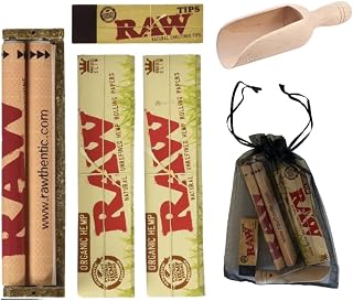 Raw King Size Organic Deal - King Size Slim Organic Rolling Papers, 110mm Rolling Machine and Original Filter Tips Includes Black Pouch + Wooden Scoop AHSR Products Bundle