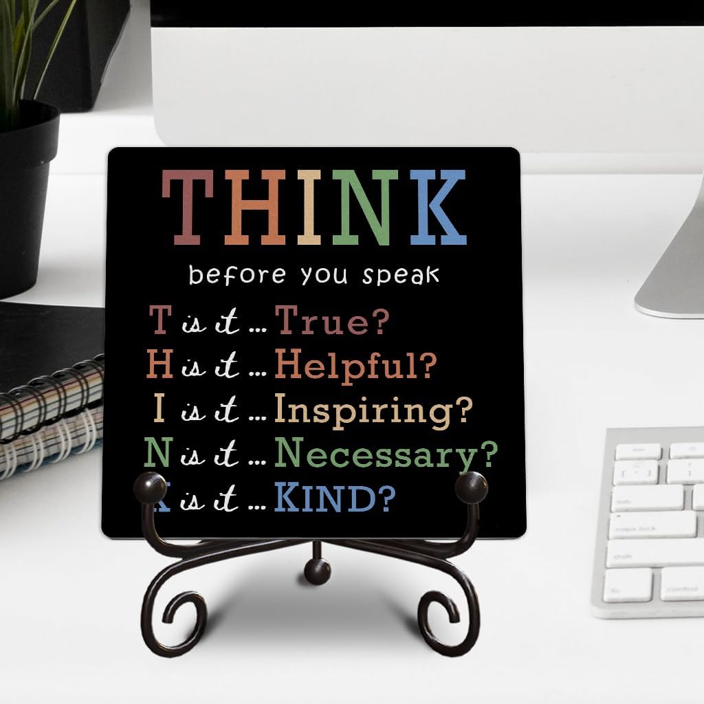 Inspirational Rustic Desk Decor - Growth Mindset Wooden Sign Gifts - Think Before You Speak Wood Table Sign Decorations for Classroom Home Kid Room Office, 5x5 Inches -K26 image 5
