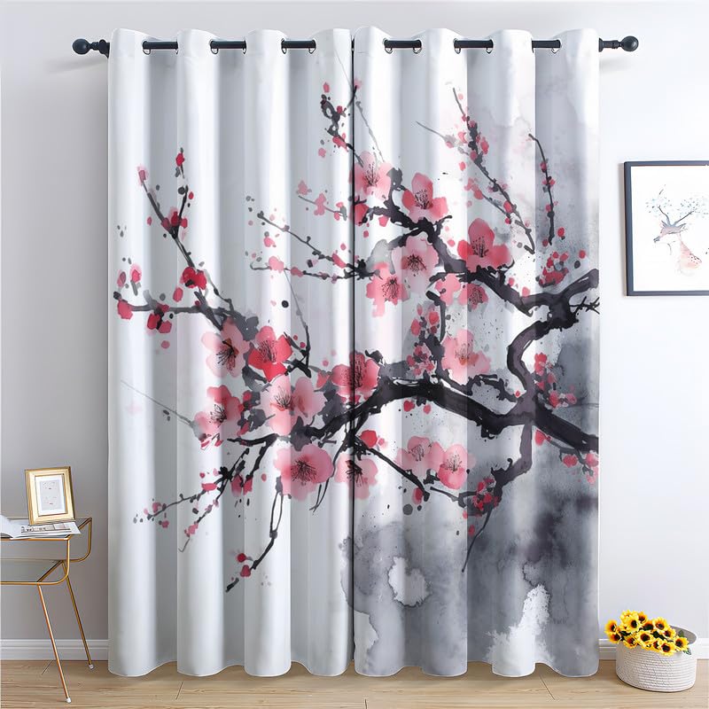 Rideaux motif fleur rose japonais pour créer une ambiance zen dans votre chambre