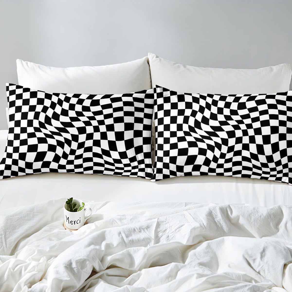 Black White Checkerboard Kids Duvet Cover Set Queen Size,Geometric Plaids Patchwork Abstract Bedding Set,Boys Girls Room Decor,Grids Simple Checkered Modern Quilt Cover,2 Pillowcases(No Comforter)