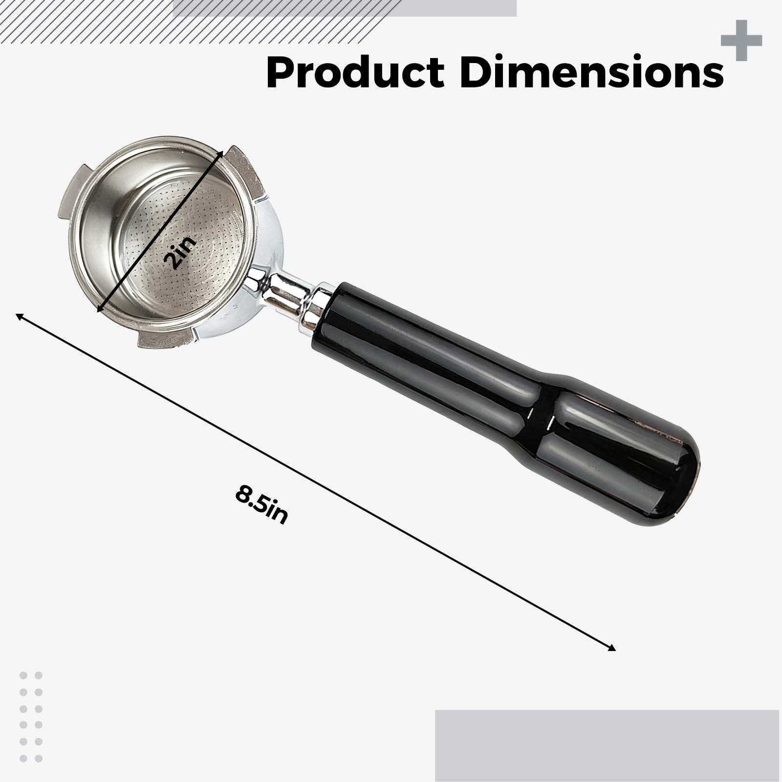 Portafiltro senza fondo per Delonghi EC680 EC685, 3 orecchie Portafiltro caffè con manico in plastica nera, 24,4 x 8,4 x 4,6 cm, solida struttura in metallo, estrazione migliorata, accessorio per
