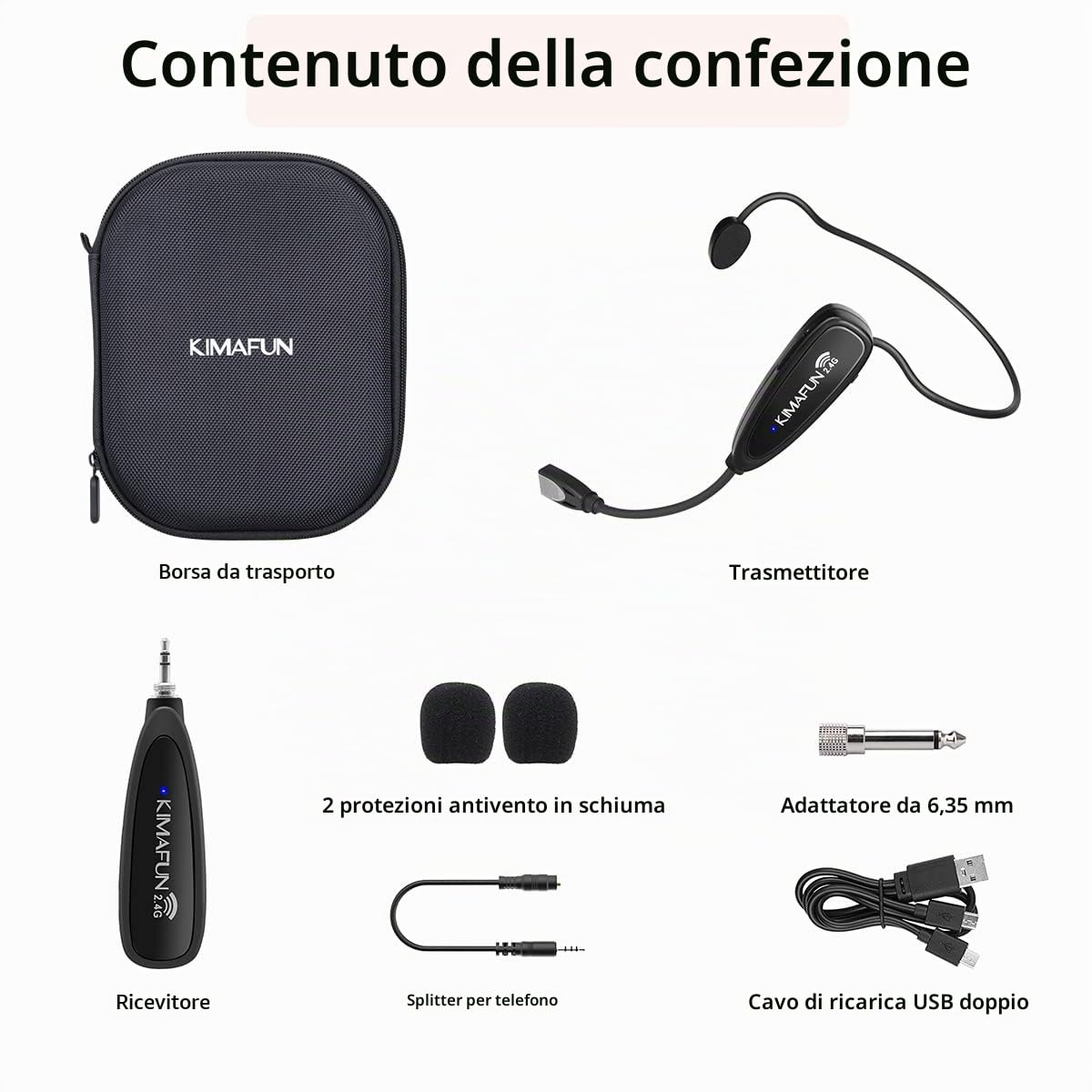 KIMAFUN Microfono Wireless Archetto Fitness 2.4G, Microfono Senza Fili Impermeabile Resistente al Sudore per Istruttore di Fitness, Yoga, Pilates, Spinning, PA, Altoparlante, G100-1