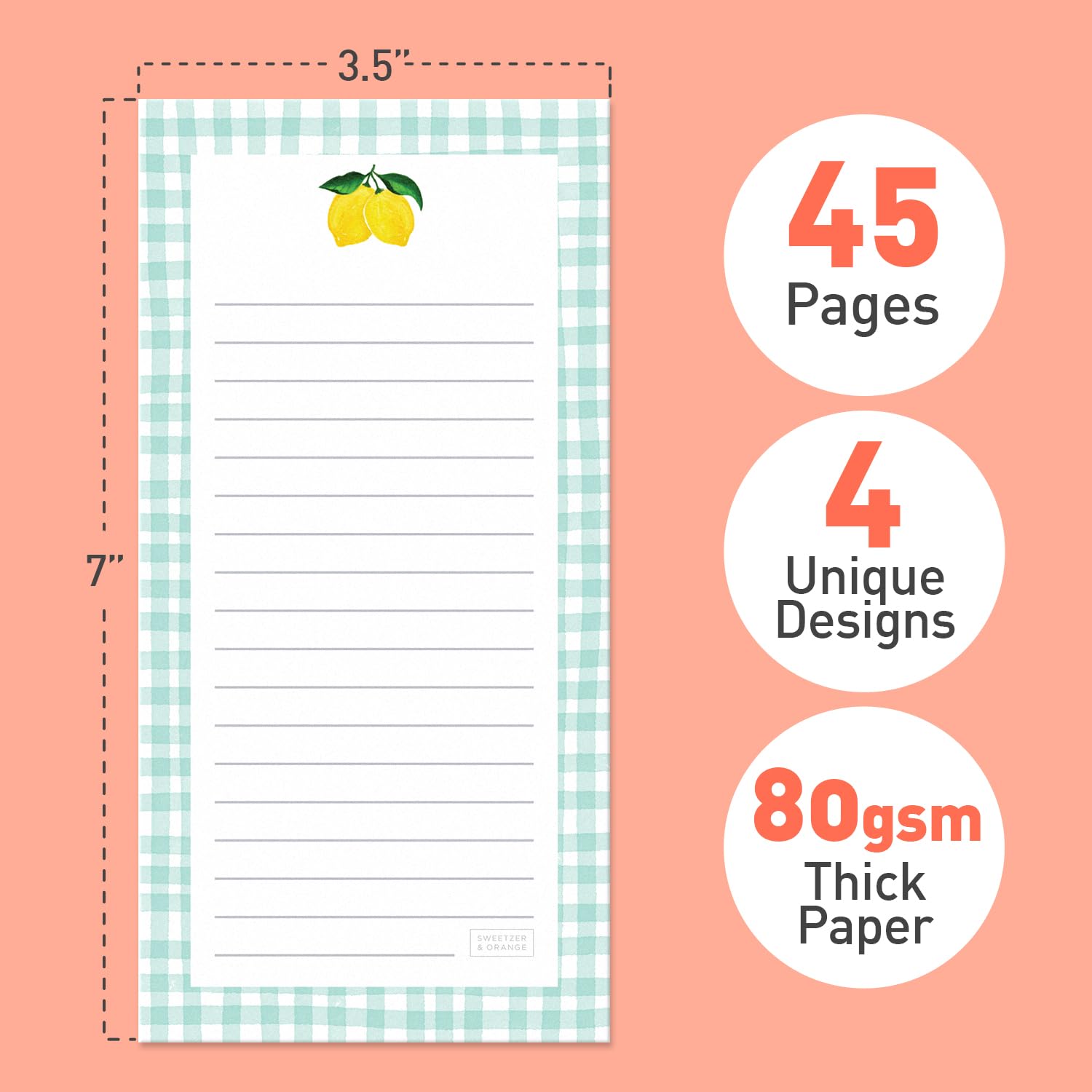 SWEETZER & ORANGE S&O Magnetic Notepads for Refrigerator 4 Pack - Magnetic Note Pad for Fridge Sets - Magnetic List Pads for Refrigerator - Magnet Notepads for Refrigerator - 3.5 x 7, 45 Pages - Image 2