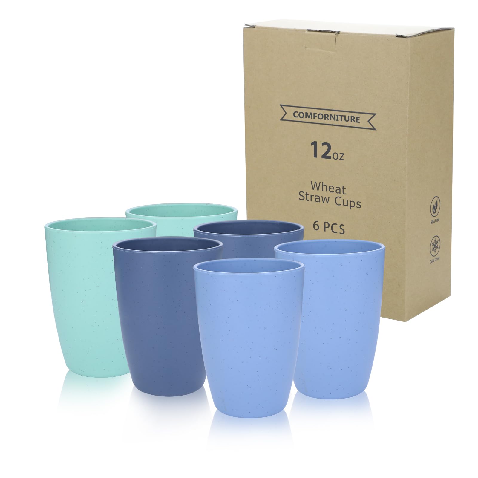 Wheat Straw Cups 6 PCS Plastic Cups Unbreakable Drinking Cup Reusable Dishwasher Safe Water Glasses with 3 Colors - Cold Color