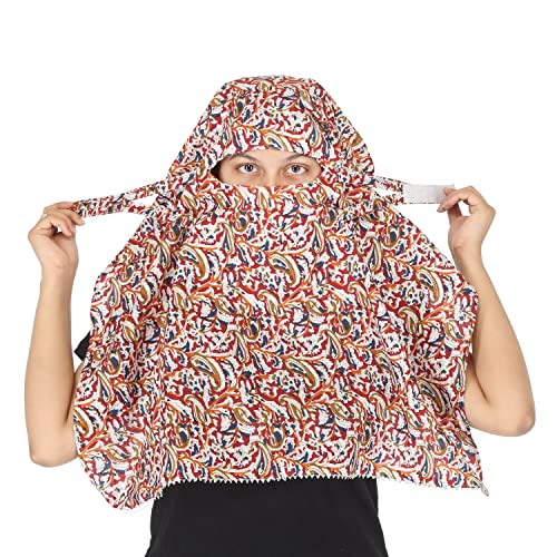 Image of Scarf Face Cover Mask Sun Protection Hair,Head, Neck, Nose Safety Head Wrap Scarf For Women Girls Daily Use Dupatta Hijab Double Layer Cotton Printed Kalamkari