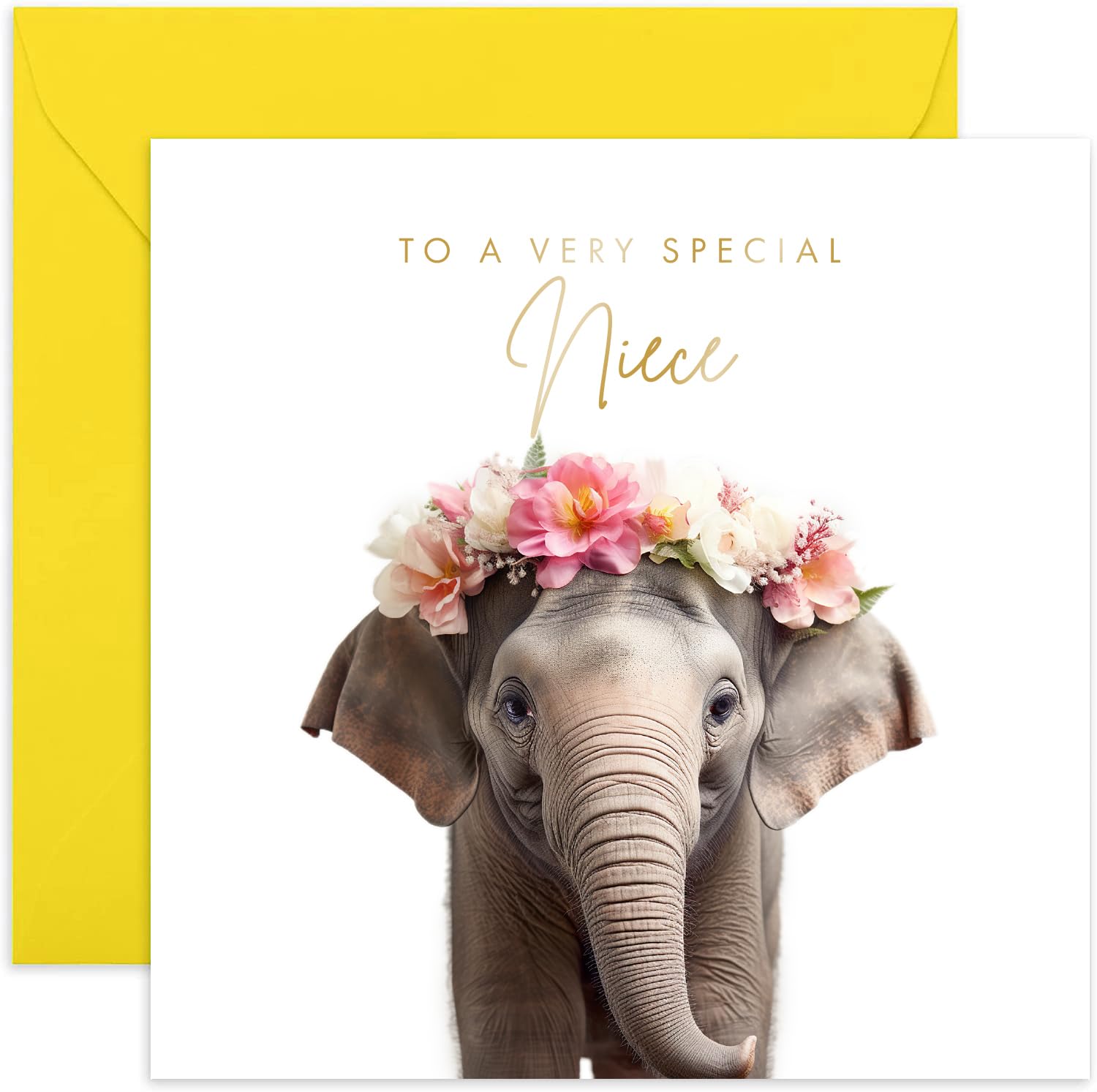 Tarjeta De Felicitación Para Bautizo De Sobrina – Sobrina Muy Especial – Elefante Y Globos – Acabados Especiales Y