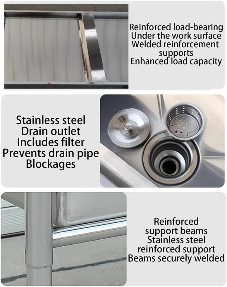 31.5/39.3In Extra-Deep Utility Sink,Freestanding Single Bowl Laundry Sink,with Workbench And Storage Rack,with Faucet,for Kitchen,Outdoor,Restaurant,Garage,Silver,80 * 50 * 80cm