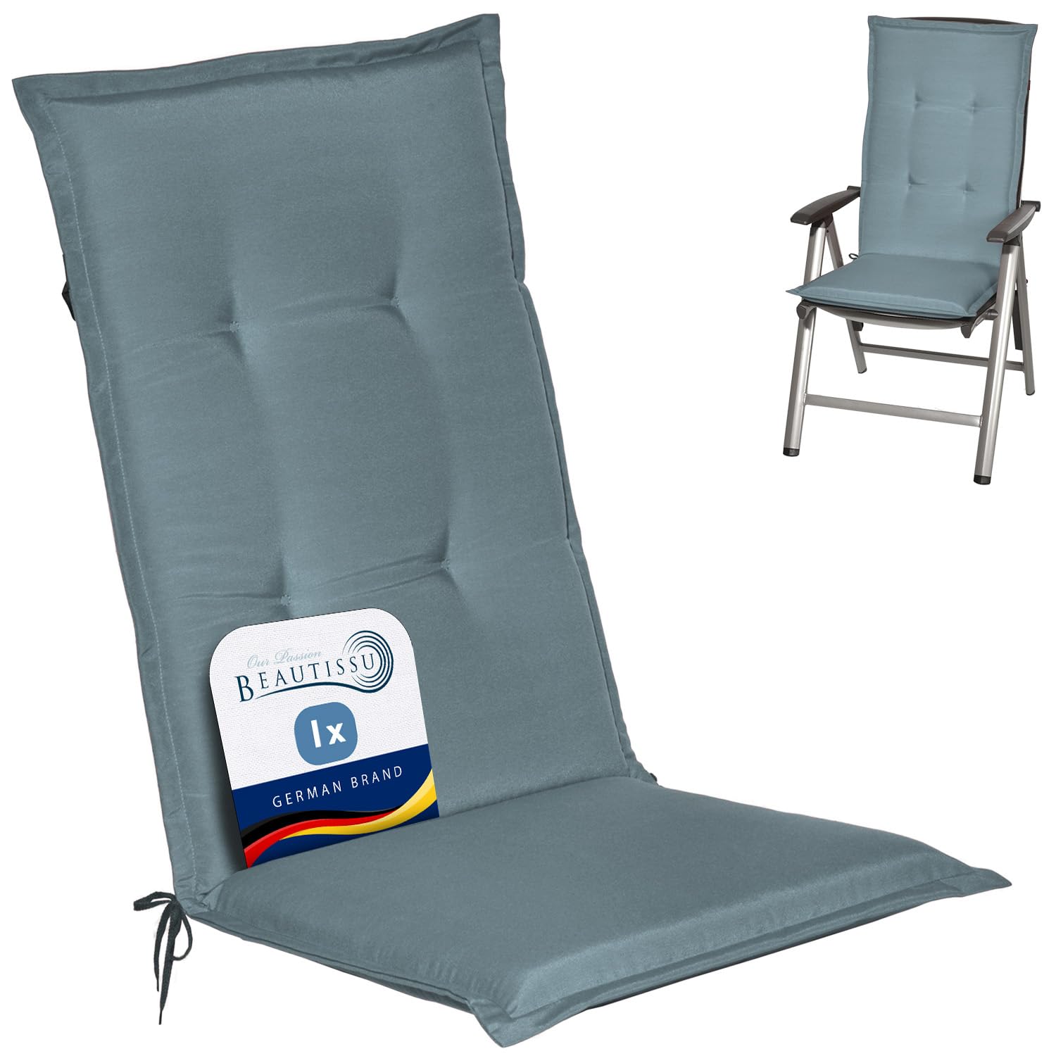 Beautissu Highback Outdoor Chair Cushions 120x50x6 cm Loft HL - Seat Cushions for Garden Chairs with Backs Recliner Patio Chair Sunbed Bench - Dove Blue