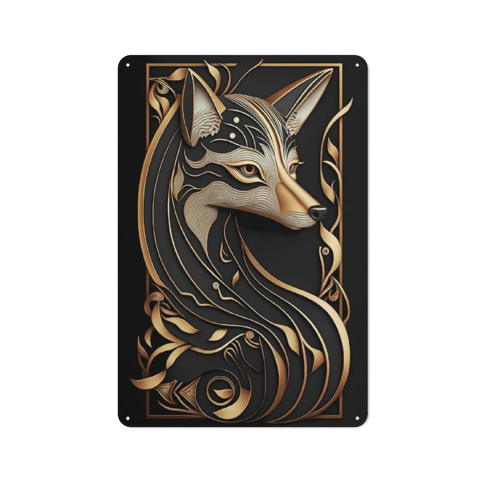 Junmoney Style-10 Retro Metal Wall Sign 30X20cm Featuring Golden Fox Art Deco Harmony For Garage Wall, For Garage, Workshop And Man Cave Decoration