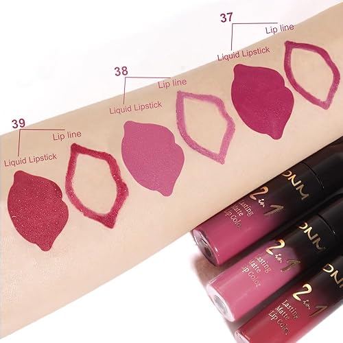 Miniatura 73 de evpct Juego de 6 delineadores de labios y lápiz labial, color rojo oscuro, malva, morado, ciruela, mate, mate, 24 horas a prueba de agua mate, 24 1