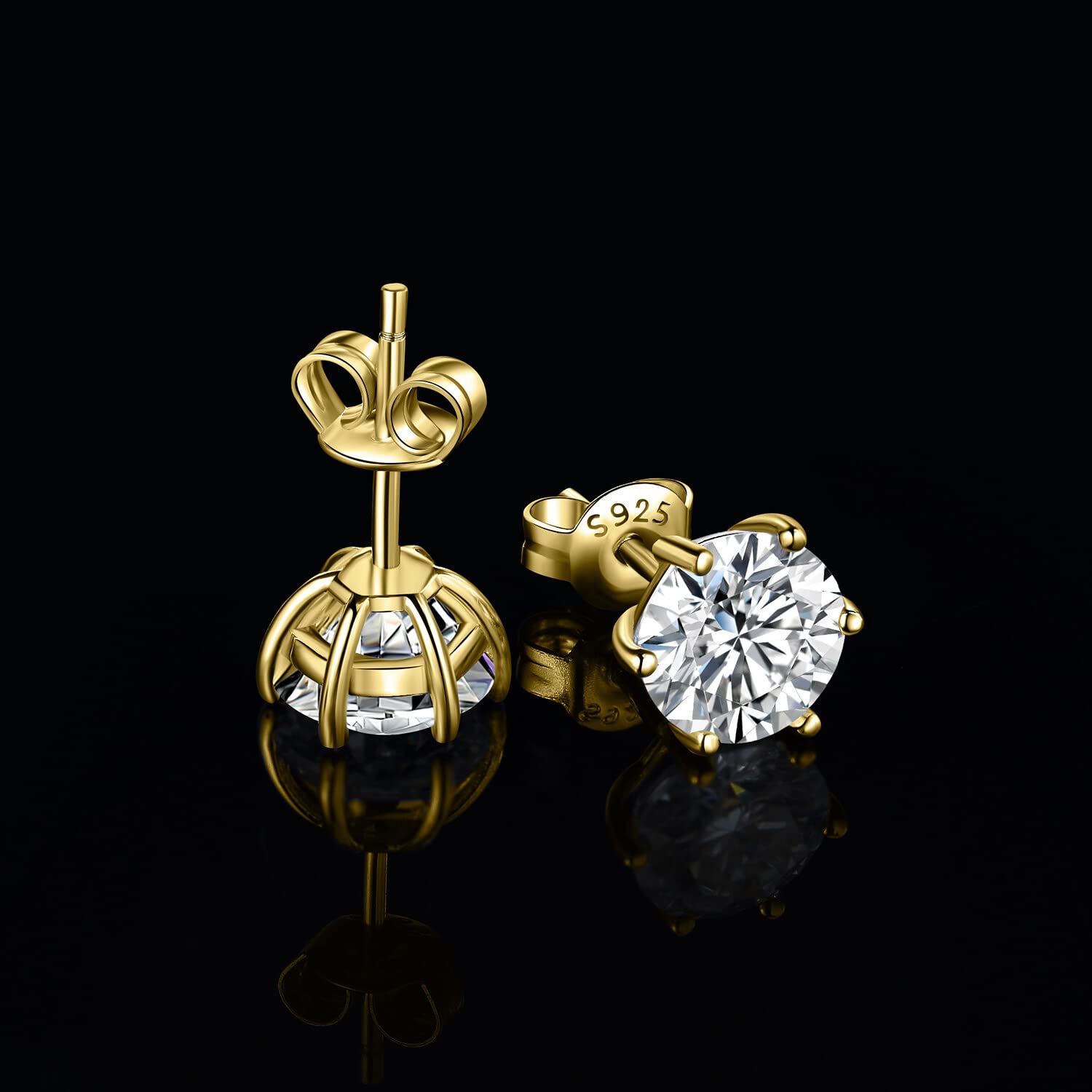 JewelryPalace Orecchini a Bottone Donna Argento 925 con Creato Moissanite, Piercing a Lobo con Pietra a Taglio Rotondo, Solitario in Tre Ori Set Gioielli