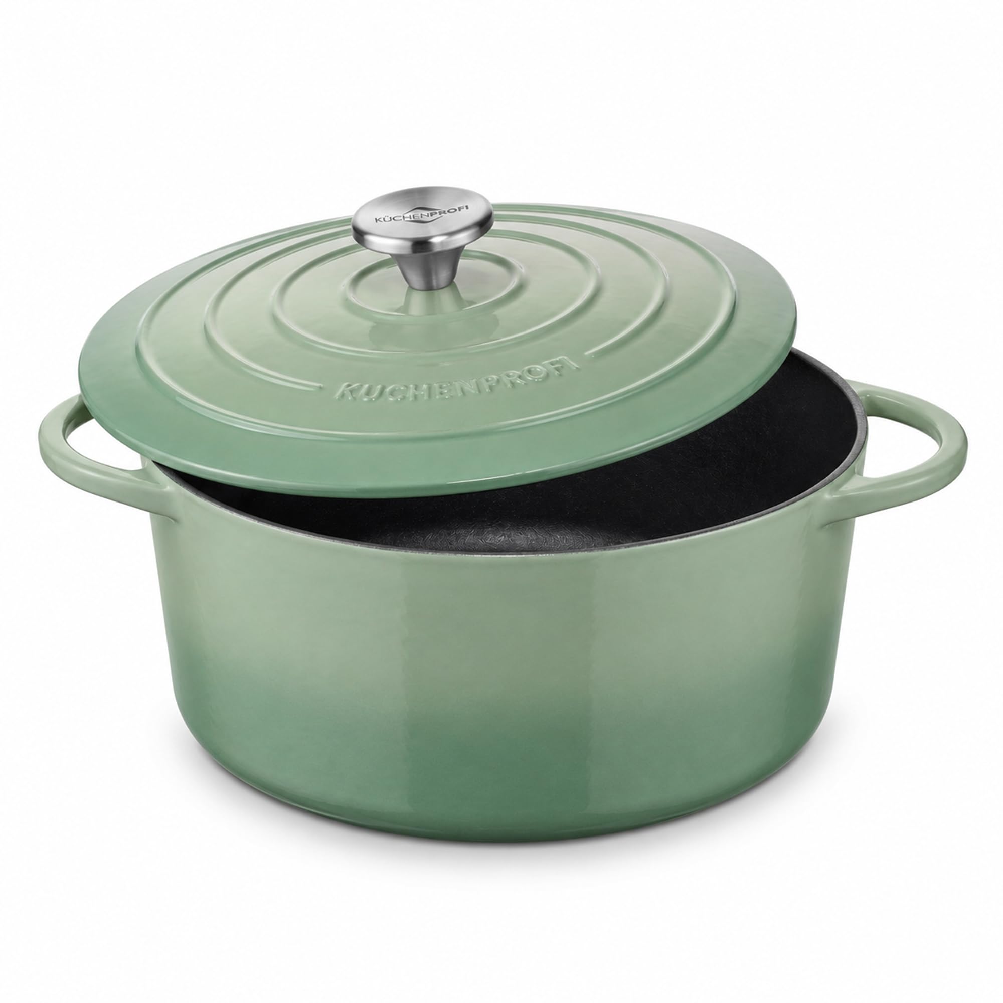 Küchenprofi Gusseisen Bräter mit Deckel rund, jade, 26 cm, Schmortopf, Auflaufform, Dutch Oven, Brotbacktopf, emailliert, für alle Herdarten (inkl. Induktion), zum Schmoren, Backen, Braten