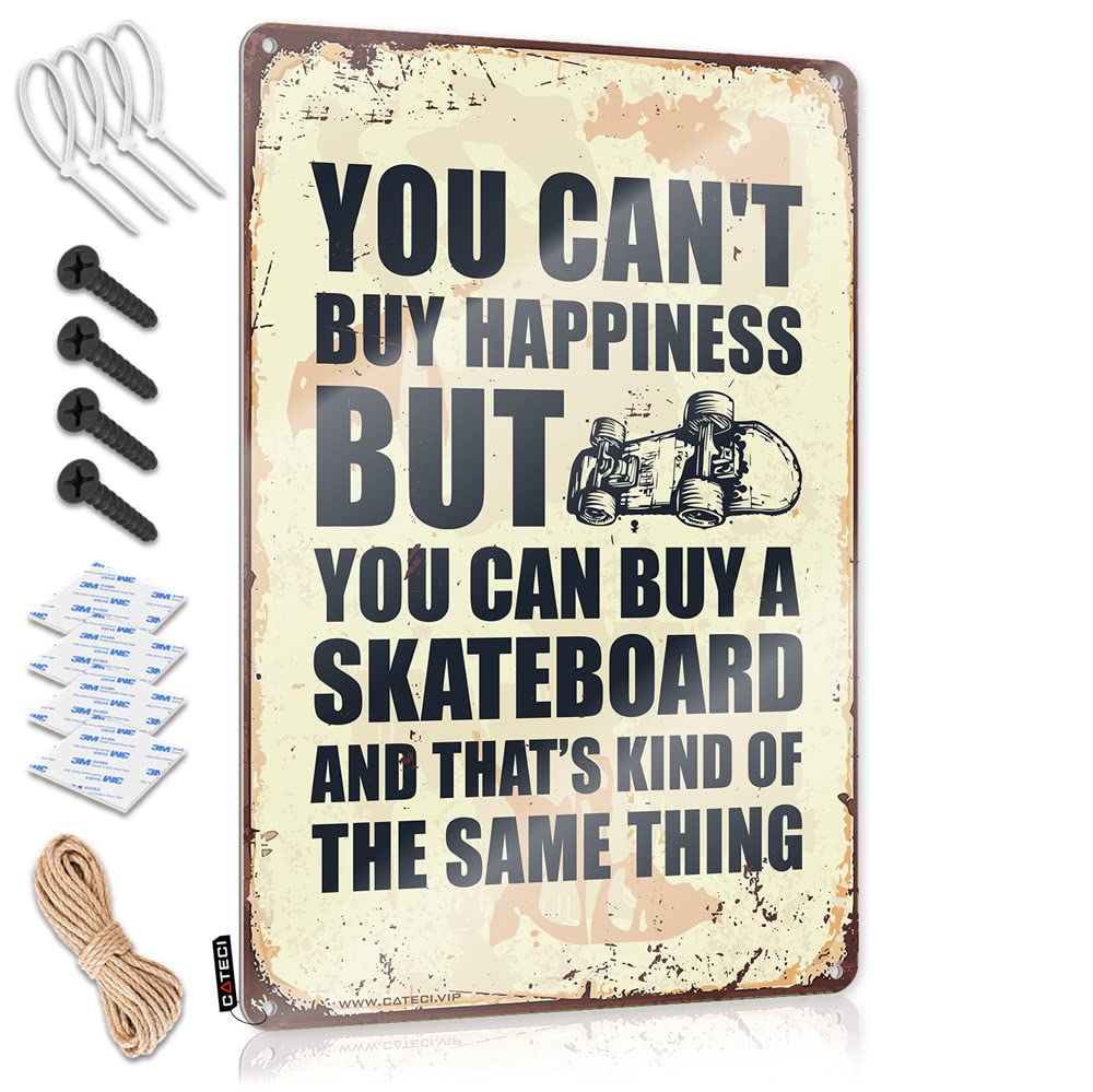 STWNVOITV Funny Sogns You Can'T Buy Happiness But Can A Skateboard Sign Funny Kitchen Signs Funny Poster Sign(20X30CM)
