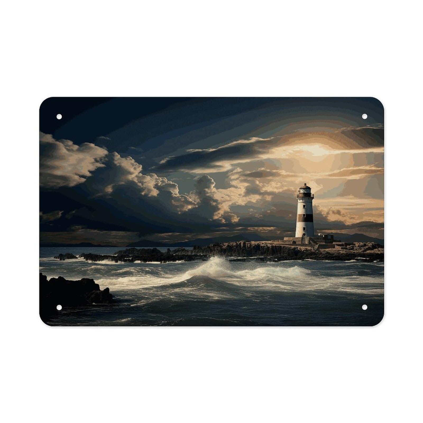 Fodpand Style Old Lighthouse By The Sea Wall Art Metal Tin Signs Bar Metal Tin Sign Wall Decor For Home Living Room Bedroom Toilet Hotel Halloween Decor Gifts 7.9X 11.8 Inch