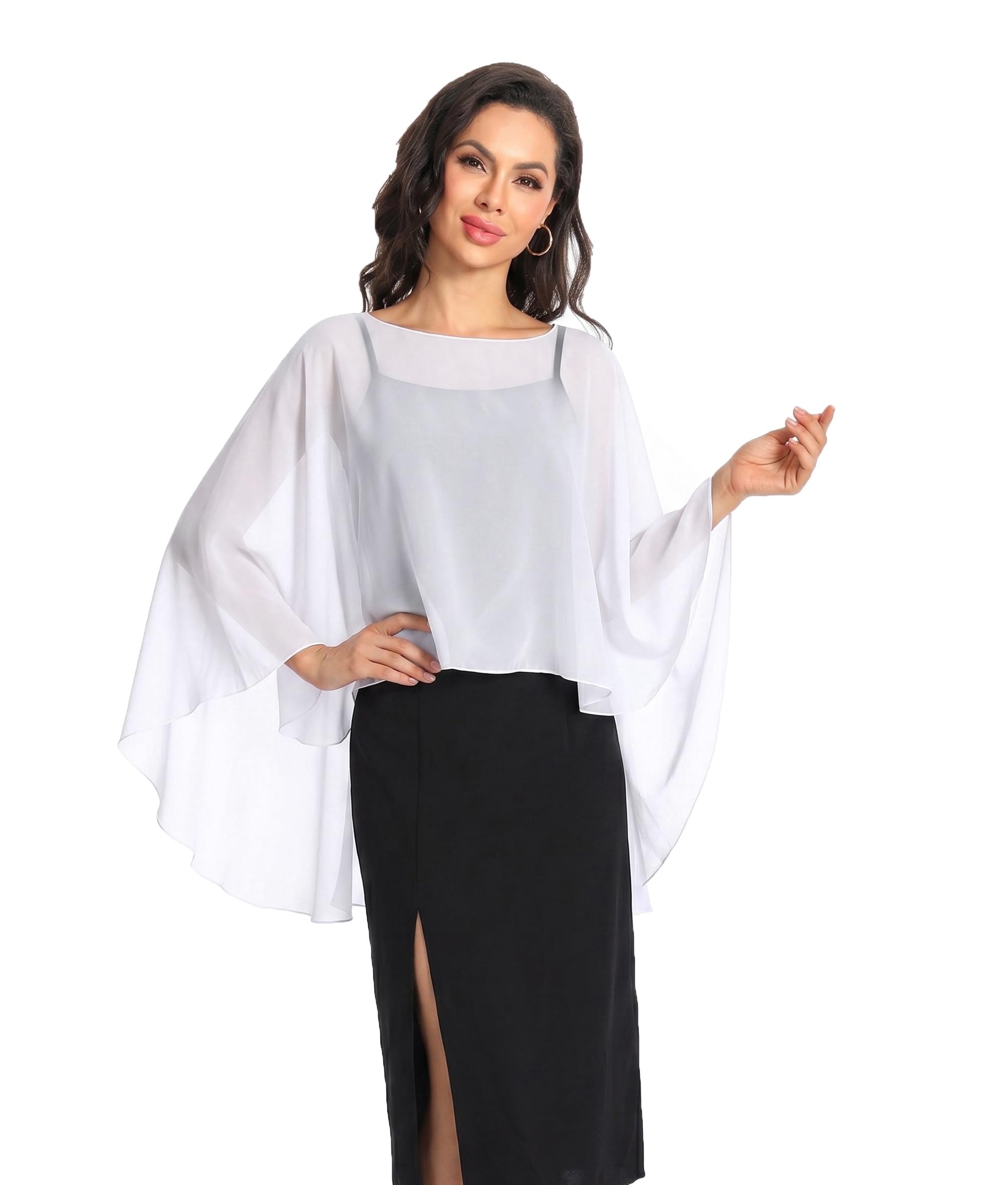 Baoqiya Chiffon Capes Sheer Capelets Long Cape Poncho For Women Plus Size