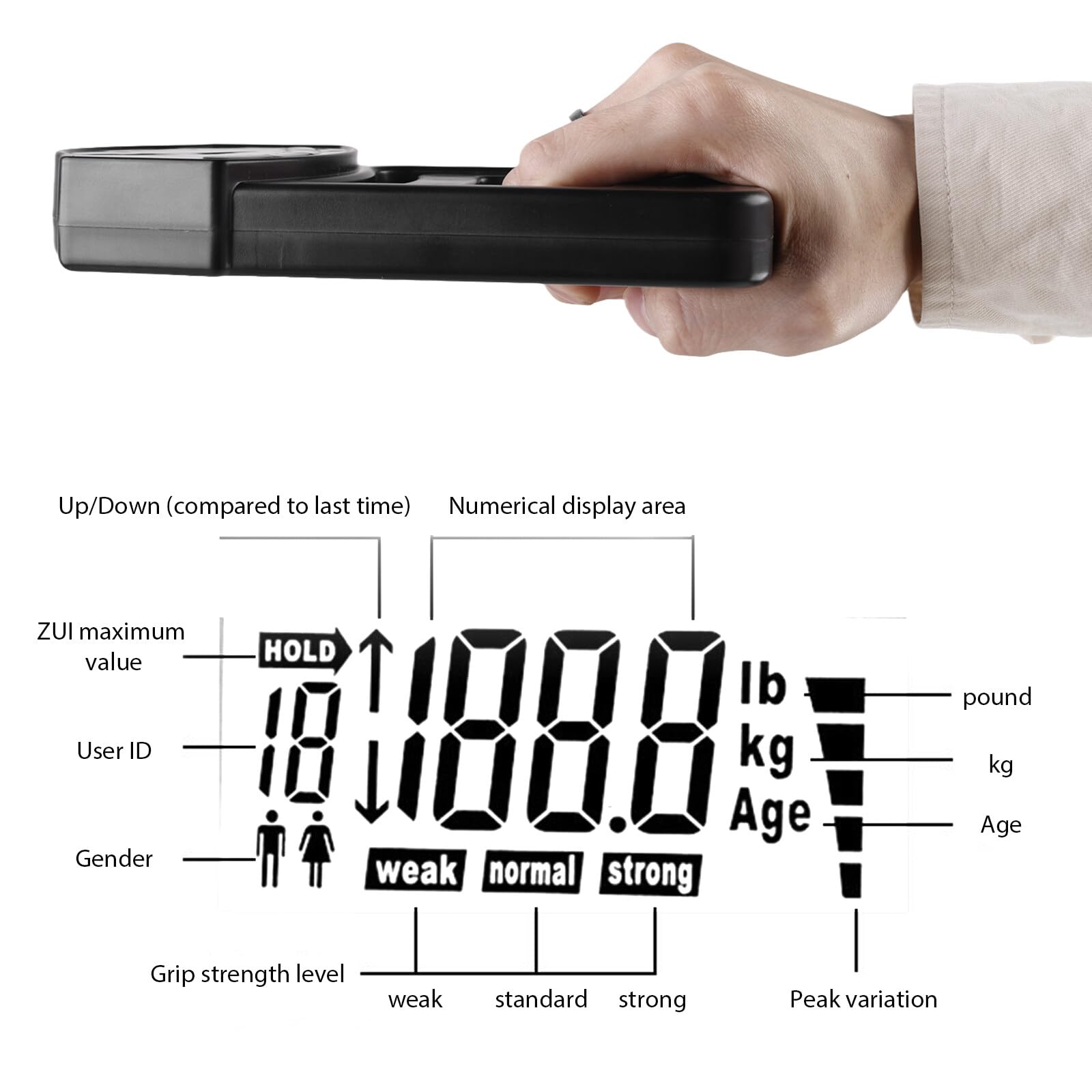 Digitaler Handkraftmessgerät Hand Dynamometer: 396lb/180Kg Elektronische Griffkraft Messgerät, LED Display Grip Strength Trainer mit USB-Ladekabel, Electronic Hand Grip Strength Tester(Schwarz)