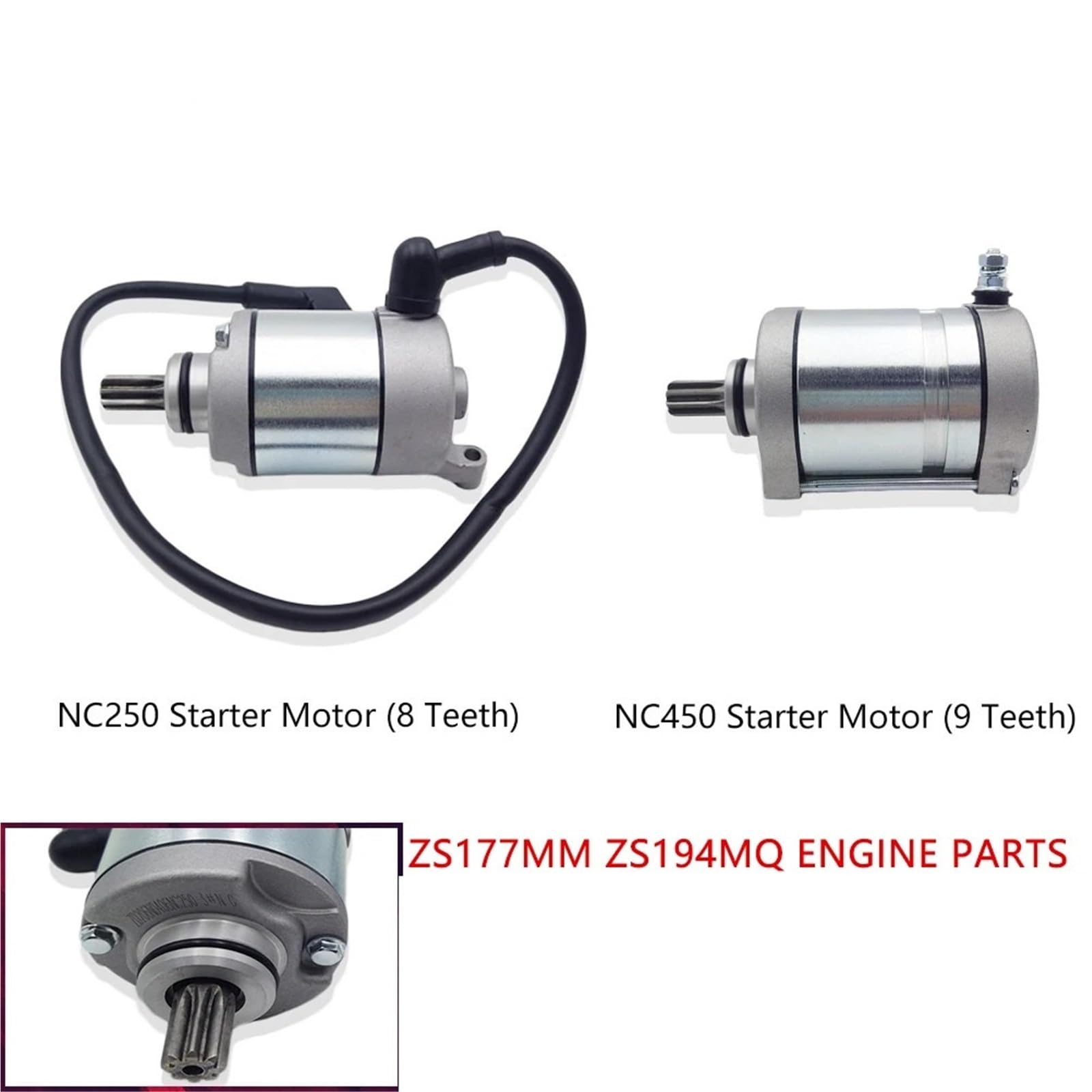 Rozrusznik motocyklowy 8/9 zębów pasujący do części silnika elektrycznego Pasuje do ZONGSHEN NC250 NC450 ZS177MM ZS194MQ ‌Szczotki rozrusznika‌