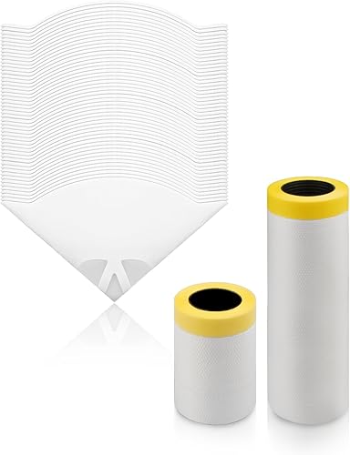 Miniatura 1 de EWORK Coladores de pintura, cono de papel, paquete de 50 y 2 rollos de película adhesiva precintada, coladores de pintura con puntas de filtro finas