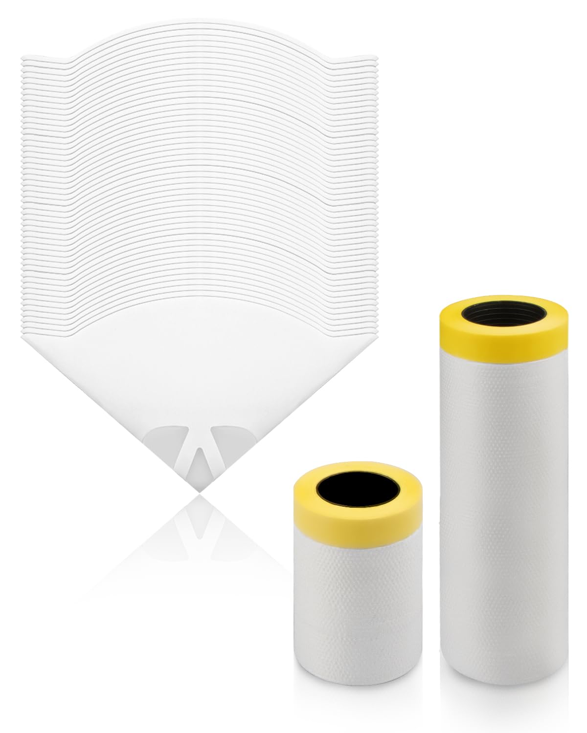 EWORK Paint Sprayer 700W Electric Paint Spray Gun - 50 Pack of Paint Strainers with Fine 100 Micron Filter Tips - 2 Rolls Pre-Taped Masking Film, for Paint Masking, 2 Sizes x 49 Feet/Roll