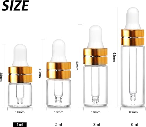 Miniatura 3 de Paquete de 50 botellas cuentagotas de vidrio transparente de 0.0 fl oz con 2 cuentagotas de plástico, mini botellas cuentagotas de muestra para