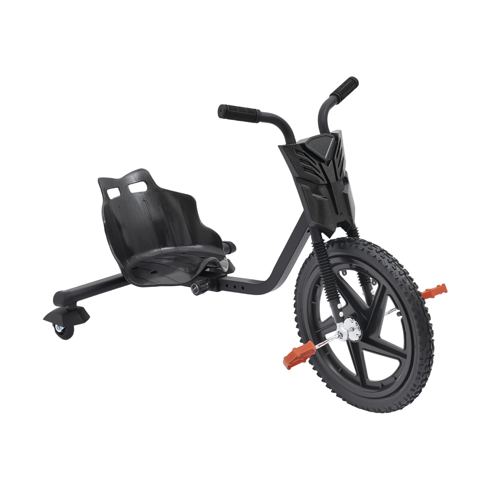 Kids Drift Trike Pedal Powered Tricycle, (Carbon Fiber Black) with Light-Up Rear Wheels, Adjustable 4-Length Frame, Bucket Seat, Anti-Slip Pedals, 360° Drifting for Boys Girls Ages 6+, 80kg Capacity