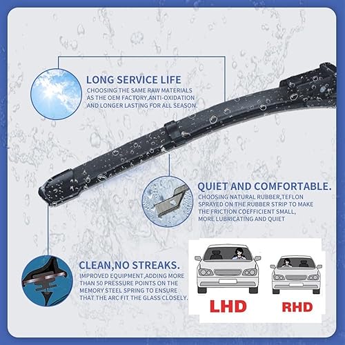 Miniatura 3 de Escobillas de limpiaparabrisas de automóvil compatibles con Fiat Bravo 2 II, Fiat Ritmo 2007-2016, cepillos para parabrisas delantero y trasero,