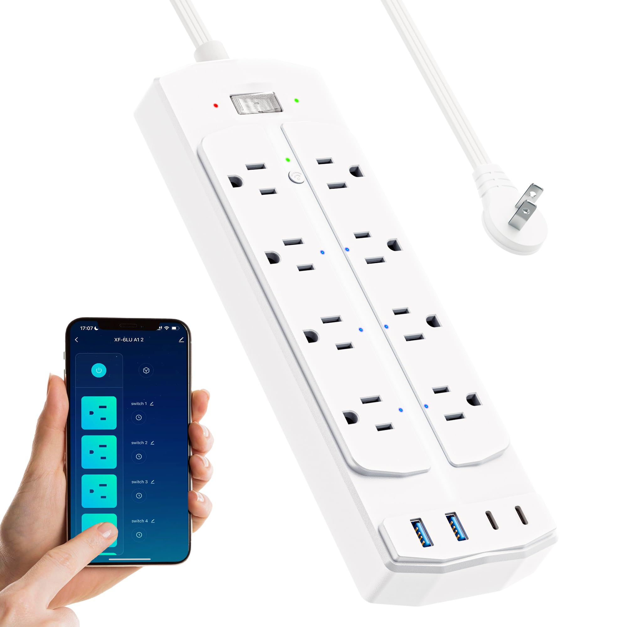 2 Prong Smart Plug Power Strip, Yozisital 2 Prong to 3 Prong Outlet Adapter, Surge Protector 2000J, 5 FT Flat Plug Extension Cord with 8 Outlets 4 USB Ports(2 USB C), Wall Mountable, White