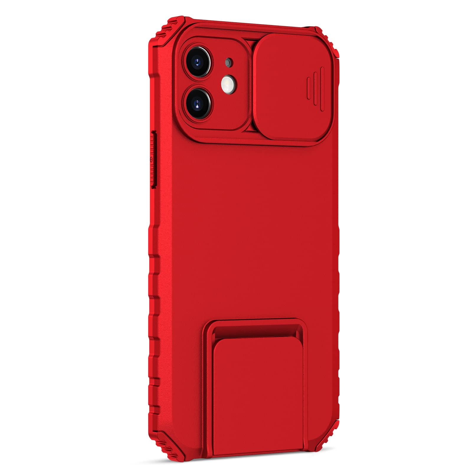 HiGoing for iPhone 12 Case, 360° Full Body Shockproof Heavy Duty Protection Hard PC Back Soft TPU Bumper Frame Cover with Camera Slide Cover, Bracket for iPhone 12-6.1 ''- Red