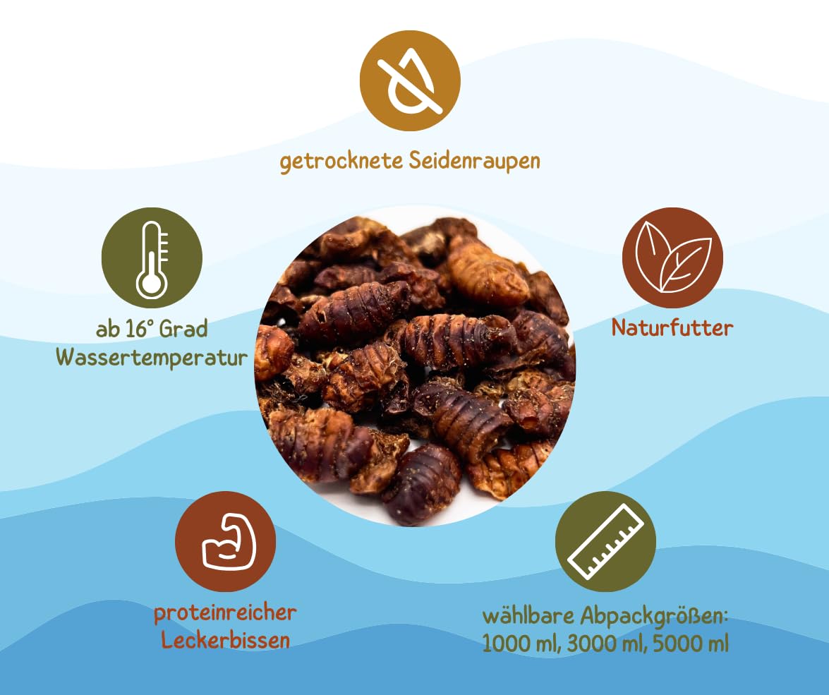 Warnick's Naturhäppchen Seidenraupen getrocknet - 20 Liter | Geeignet als Koifutter, Reptilienfutter, Schildkrötenfutter & vieles mehr - Hoher Eiweißgehalt - Wertvolle Nahrungsergänzung