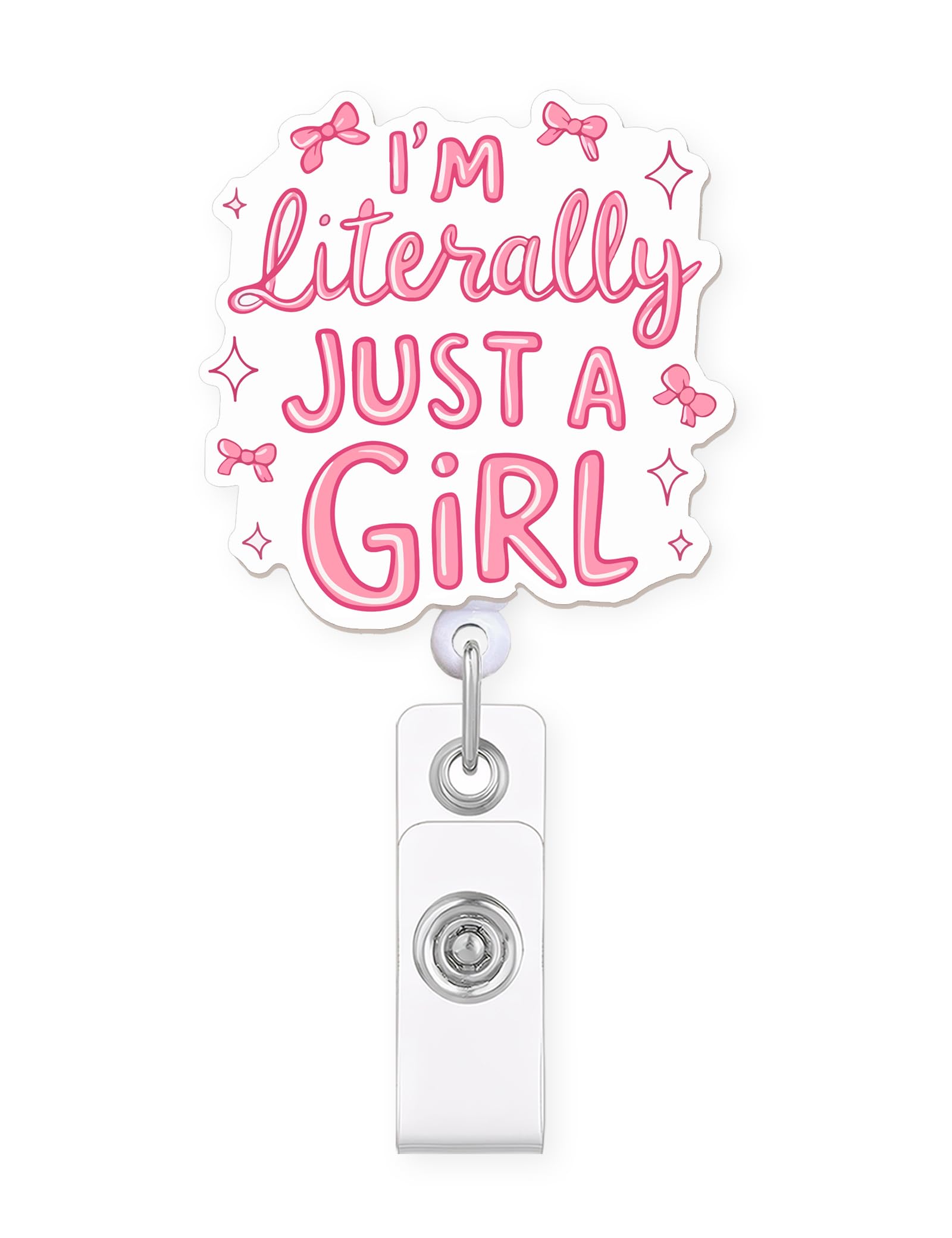 Celokiy Cute I'm Literally Just a Girl Badge Reel – Pink Bow Retractable ID Holder for Nurses & Medical Staff