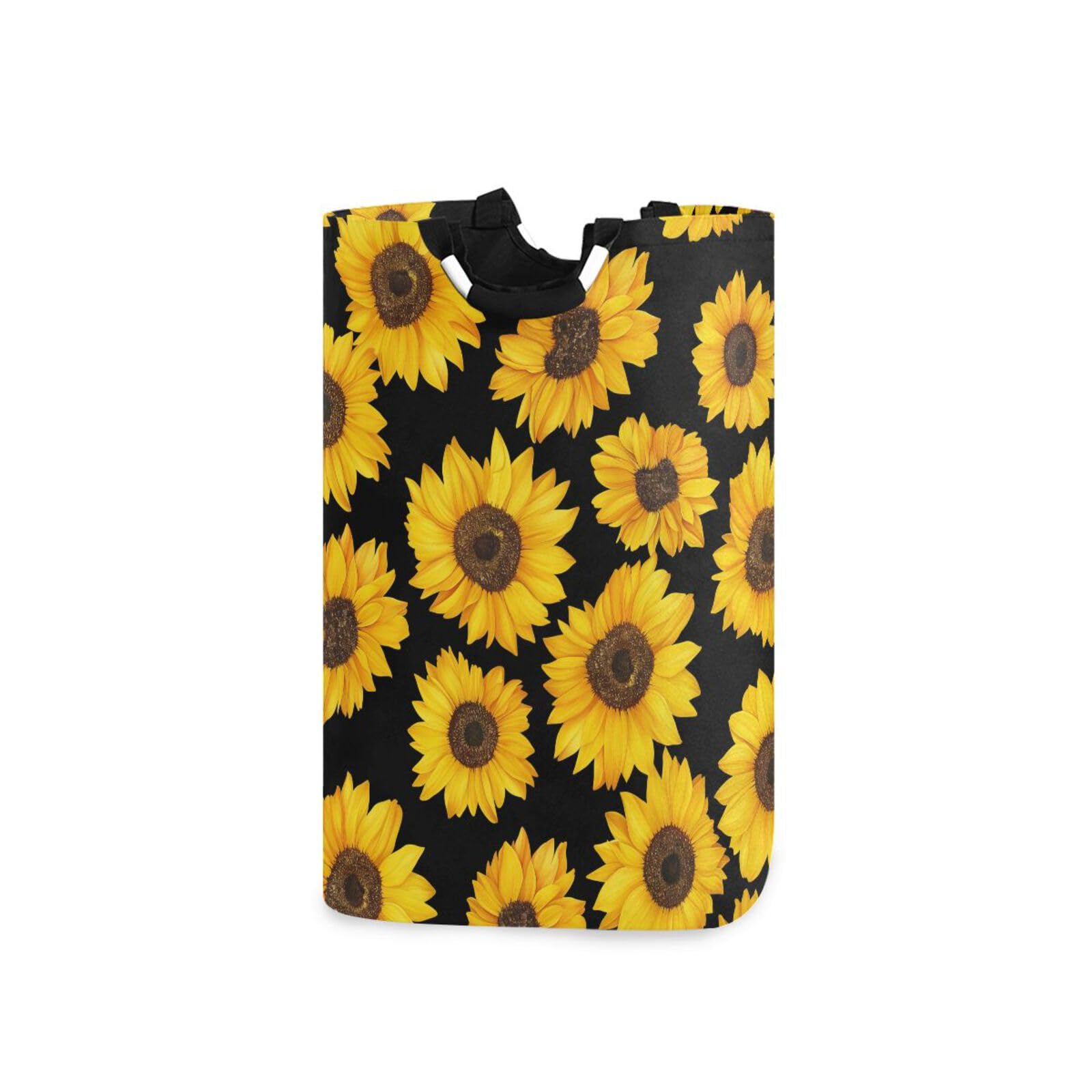 Jihqo Laundry Hamper Basket Sunflower Black Collapsible Nursery Storage Bin Waterproof Clothing Baskets for Home Bedroom Bathroom Washing Room