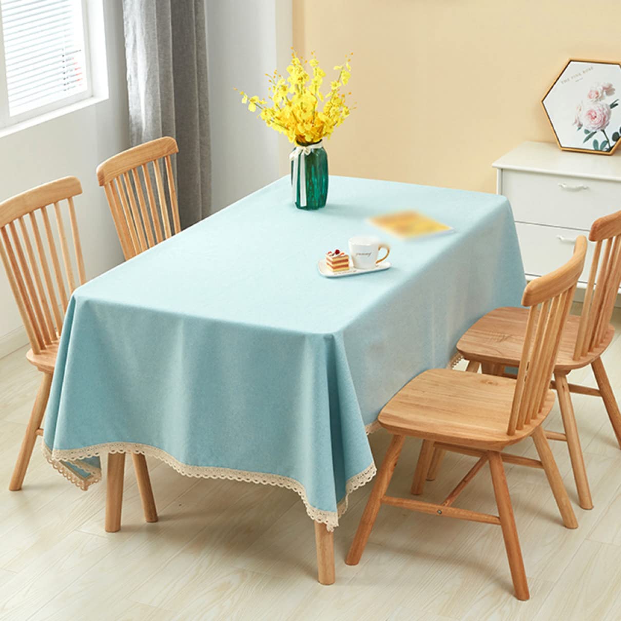 Amazon｜PIRNSDG シンプル テーブルクロス 水色 無地 テーブル 120*160