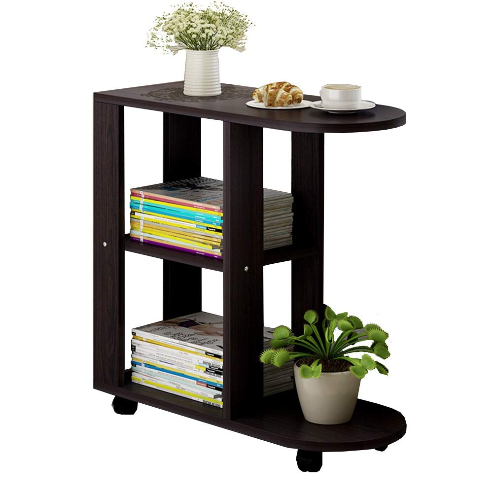 ZHIRONG Sofa Side Table End Table Coffee Table Lamp Table with Storage Shelves, 2 Tiers Bookcase on Wheels,23.6''x 11.8''x 26.3'' (Color : Black)