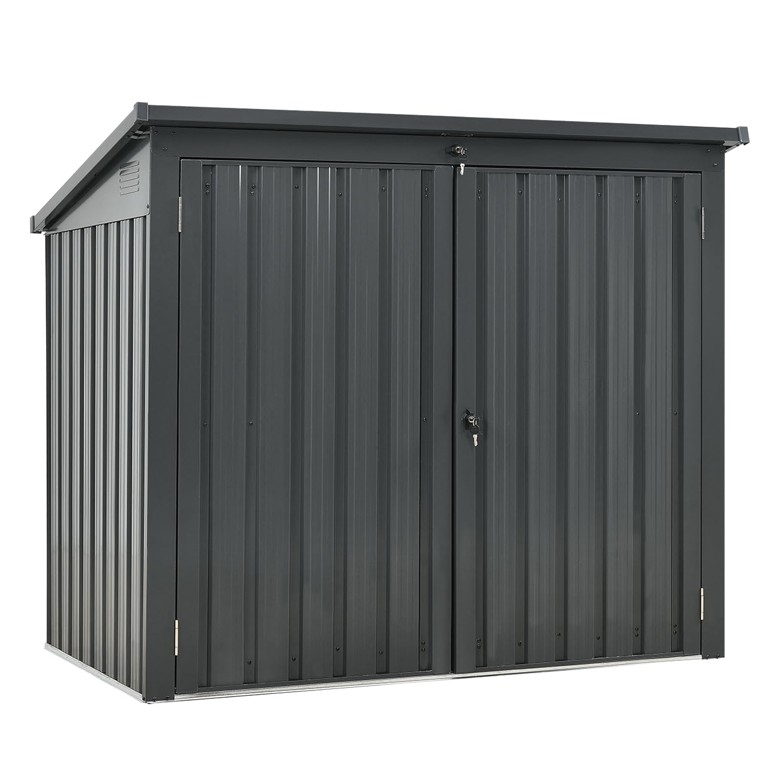 JT Double Garbage Bin Shed, 62" x 40" x 53" Outdoor Storage Shed with Lockable Door, Waterproof Galvanized Garbage Shed, Metal Trash Can Storage Shed for Garden Patio, Backyard, Lawn, Black