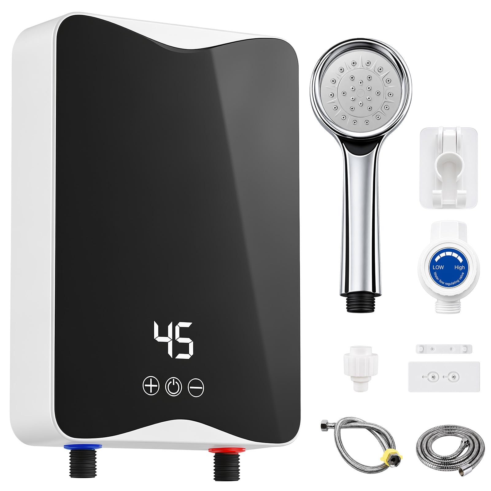 Scaldabagno Elettrico Istantaneo 5500 W 230 V, Mini Scaldacqua con Display LED Temperatura, Regolabile 20-55 °C, IPX4 Antispruzzi, Scaldabagno Elettrico per Doccia, Cucina, Lavandino