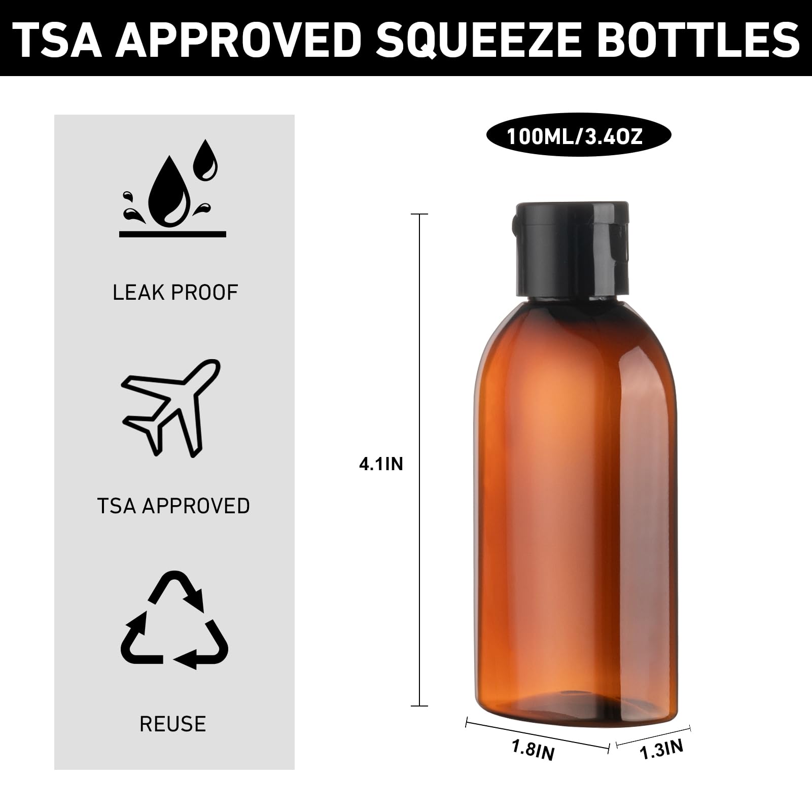 Ronyes Travel Bottles for Toiletries 6 Pack 100ml Leakproof Reusable Travel Size Containers (Brown) - Image 3